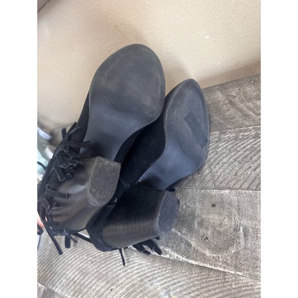 Leather Fringe Ankle Boots Yellow Box Bikendi Black Boho Wmns Size 7.5 M - Picture 5 of 5